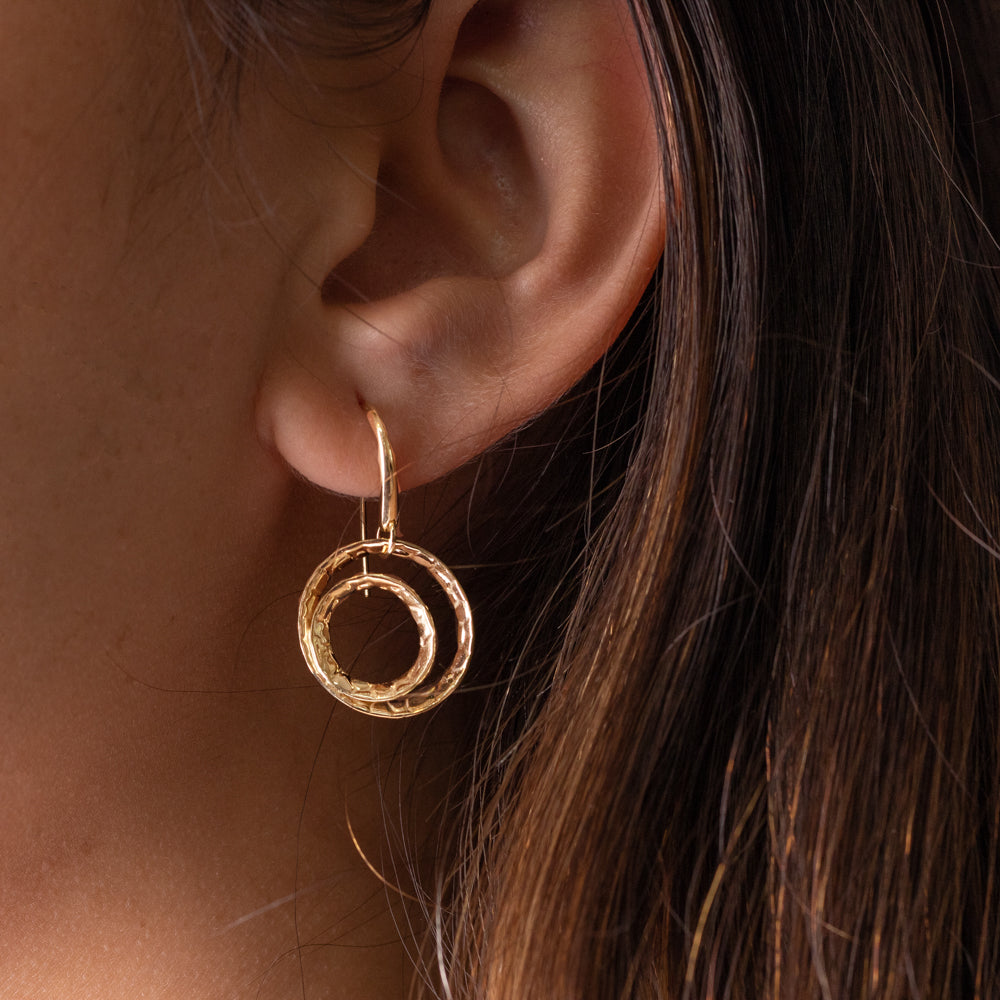 14ct Yellow Gold Textured Circle Hook Earrings