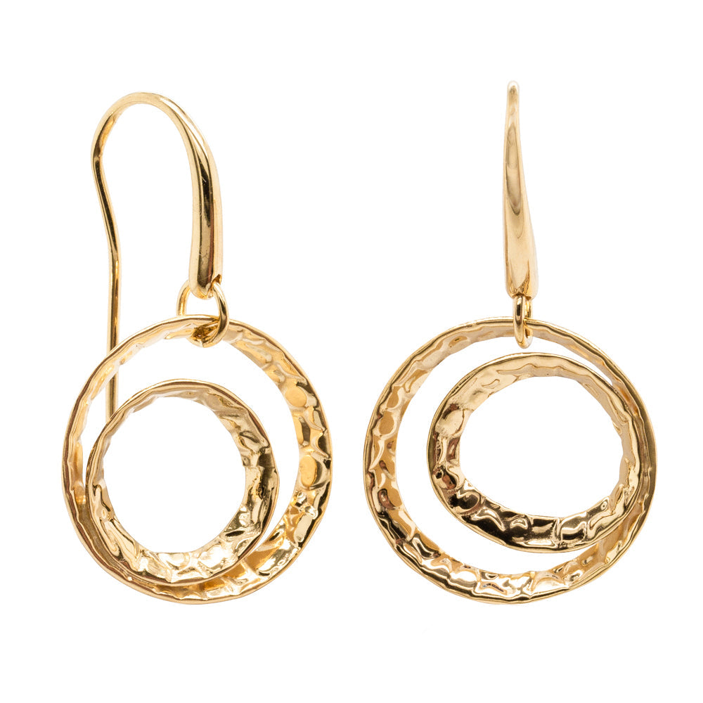 14ct Yellow Gold Textured Circle Hook Earrings