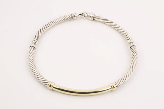 15.5" David Yurman 925 Silver & 14k Yellow Gold Cable Collar Necklace (70.96g.)