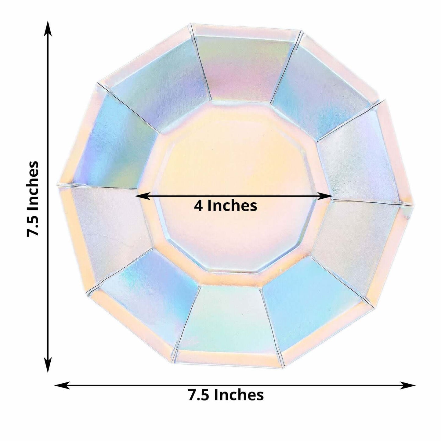 25 Pack Iridescent Geometric Dessert Salad Paper Plates, Disposable Plates with Decagon Rim 7.5"