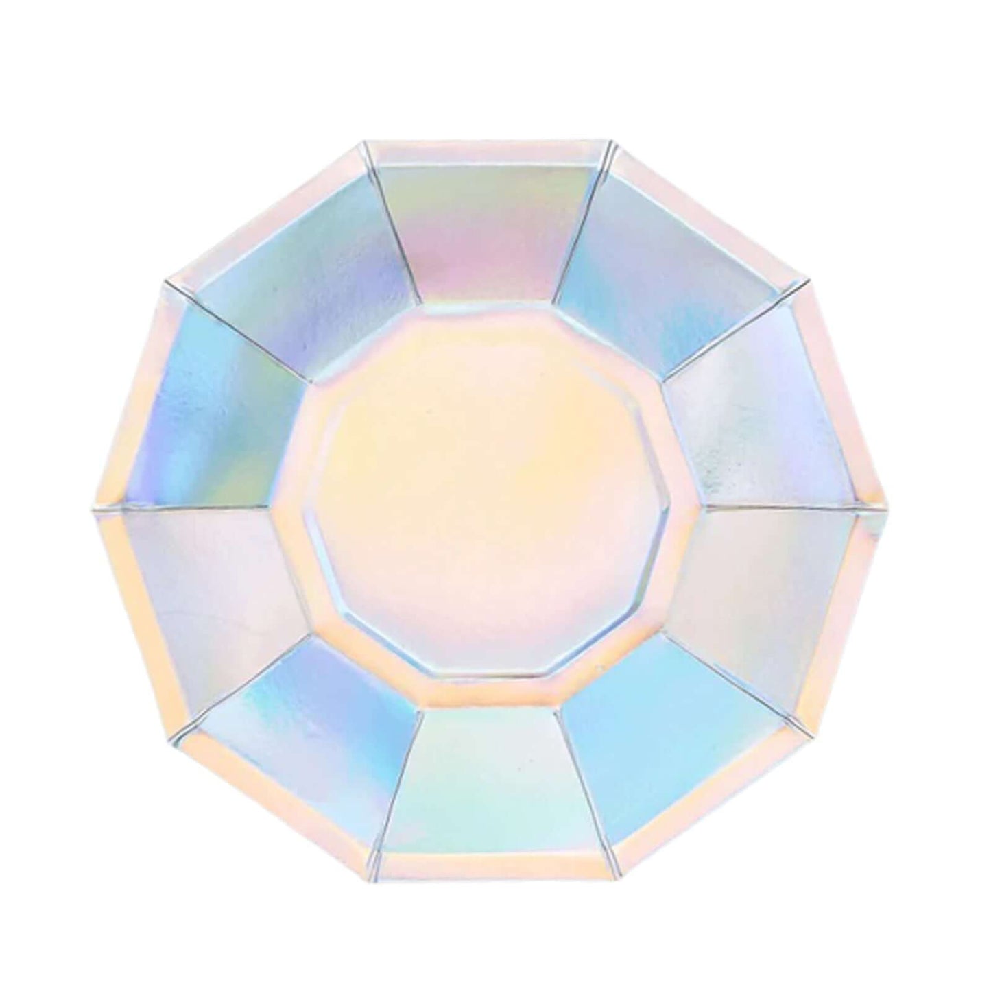 25 Pack Iridescent Geometric Dessert Salad Paper Plates, Disposable Plates with Decagon Rim 7.5"